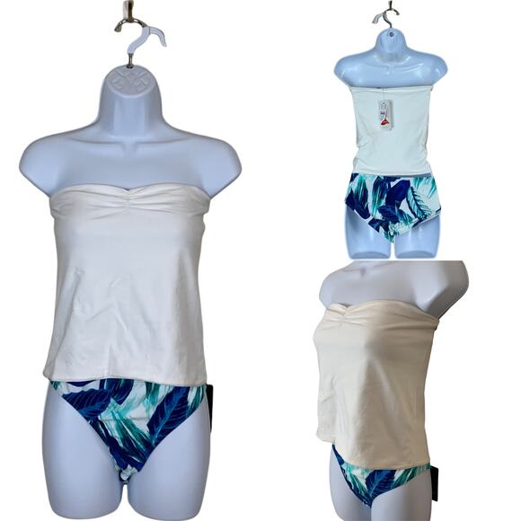 Rachel Roy Blue Bikini Bottom Tropical LARGE Hipster Modest Brief Palm Tree NEW - Picture 2 of 8